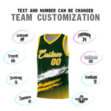 Custom Green White and Yellow Graffiti Pattern Sports Uniform Basketball Jersey