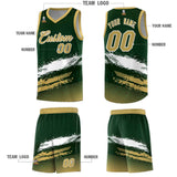 Custom Green White and Khaki Graffiti Pattern Sports Uniform Basketball Jersey