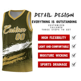 Custom Olive White and Khaki Graffiti Pattern Sports Uniform Basketball Jersey