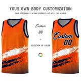 Custom Orange White and Navy Graffiti Pattern Sports Uniform Basketball Jersey