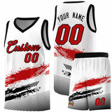 Custom White Red and Black Graffiti Pattern Sports Uniform Basketball Jersey