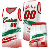 Custom White Kelly Green and Red Graffiti Pattern Sports Uniform Basketball Jersey