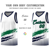 Custom White Kelly Green and Navy Graffiti Pattern Sports Uniform Basketball Jersey