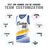 Custom White Yellow and Royal Graffiti Pattern Sports Uniform Basketball Jersey
