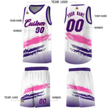Custom White Pink and Purple Graffiti Pattern Sports Uniform Basketball Jersey