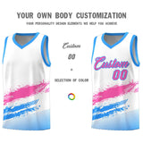 Custom White Pink and Powder Blue Graffiti Pattern Sports Uniform Basketball Jersey