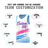 Custom White Pink and Powder Blue Graffiti Pattern Sports Uniform Basketball Jersey