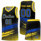 Custom Black Royal and Gold Graffiti Pattern Sports Uniform Basketball Jersey