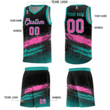 Custom Black Pink and Aqua Graffiti Pattern Sports Uniform Basketball Jersey