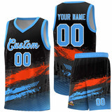 Custom Black Orange and Powder Blue Graffiti Pattern Sports Uniform Basketball Jersey