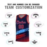 Custom Navy Powder Blue and Red Graffiti Pattern Sports Uniform Basketball Jersey