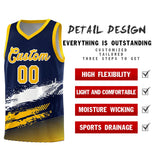 Custom Navy White and Yellow Graffiti Pattern Sports Uniform Basketball Jersey