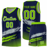 Custom Navy Gray and Neon Green Graffiti Pattern Sports Uniform Basketball Jersey