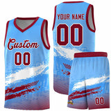 Custom Powder Blue White and Crimson Graffiti Pattern Sports Uniform Basketball Jersey