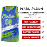 Custom Royal White and Neon Green Graffiti Pattern Sports Uniform Basketball Jersey