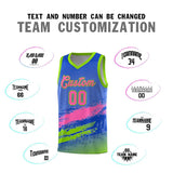 Custom Royal Pink and Neon Green Graffiti Pattern Sports Uniform Basketball Jersey