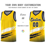 Custom Yellow White and Navy Graffiti Pattern Sports Uniform Basketball Jersey