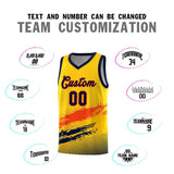 Custom Yellow Orange and Navy Graffiti Pattern Sports Uniform Basketball Jersey