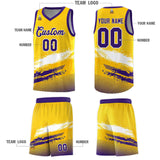 Custom Yellow White and Purple Graffiti Pattern Sports Uniform Basketball Jersey