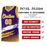 Custom Purple White and Yellow Graffiti Pattern Sports Uniform Basketball Jersey