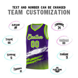 Custom Purple White and Neon Green Graffiti Pattern Sports Uniform Basketball Jersey