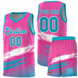 Custom Pink White and Sky Blue Graffiti Pattern Sports Uniform Basketball Jersey