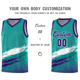 Custom Aqua White and Purple Graffiti Pattern Sports Uniform Basketball Jersey