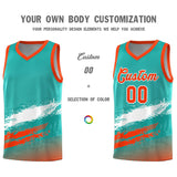 Custom Aqua White and Orange Graffiti Pattern Sports Uniform Basketball Jersey
