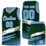 Custom Green White and Powder Blue Graffiti Pattern Sports Uniform Basketball Jersey