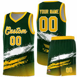 Custom Green White and Yellow Graffiti Pattern Sports Uniform Basketball Jersey