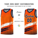 Custom Orange White and Navy Graffiti Pattern Sports Uniform Basketball Jersey