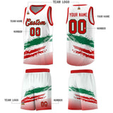 Custom White Kelly Green and Red Graffiti Pattern Sports Uniform Basketball Jersey