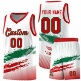 Custom White Kelly Green and Red Graffiti Pattern Sports Uniform Basketball Jersey
