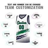 Custom White Kelly Green and Navy Graffiti Pattern Sports Uniform Basketball Jersey