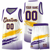 Custom White Yellow and Purple Graffiti Pattern Sports Uniform Basketball Jersey