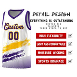 Custom White Yellow and Purple Graffiti Pattern Sports Uniform Basketball Jersey