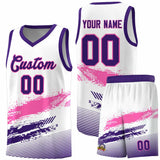Custom White Pink and Purple Graffiti Pattern Sports Uniform Basketball Jersey