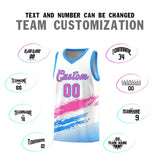 Custom White Pink and Powder Blue Graffiti Pattern Sports Uniform Basketball Jersey