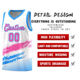 Custom White Pink and Powder Blue Graffiti Pattern Sports Uniform Basketball Jersey