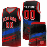 Custom Black Royal and Red Graffiti Pattern Sports Uniform Basketball Jersey