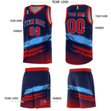 Custom Navy Powder Blue and Red Graffiti Pattern Sports Uniform Basketball Jersey