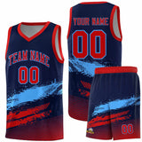 Custom Navy Powder Blue and Red Graffiti Pattern Sports Uniform Basketball Jersey