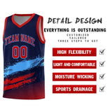 Custom Navy Powder Blue and Red Graffiti Pattern Sports Uniform Basketball Jersey