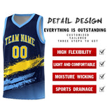 Custom Navy Gold and Powder Blue Graffiti Pattern Sports Uniform Basketball Jersey