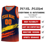 Custom Navy Gold and Orange Graffiti Pattern Sports Uniform Basketball Jersey