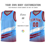 Custom Powder Blue White and Crimson Graffiti Pattern Sports Uniform Basketball Jersey