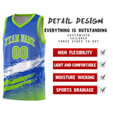 Custom Royal White and Neon Green Graffiti Pattern Sports Uniform Basketball Jersey