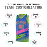 Custom Royal Pink and Neon Green Graffiti Pattern Sports Uniform Basketball Jersey