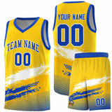 Custom Yellow White and Royal Graffiti Pattern Sports Uniform Basketball Jersey