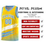 Custom Yellow White and Powder Blue Graffiti Pattern Sports Uniform Basketball Jersey